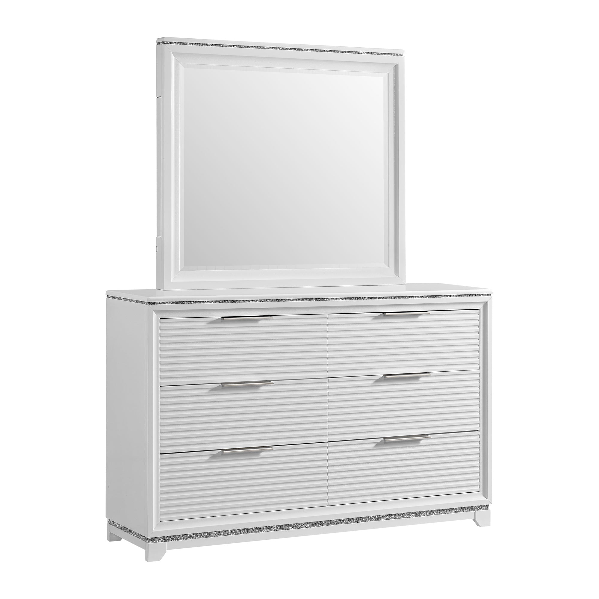 Denmark King Upholstered Bed with Mirrored Dresser
