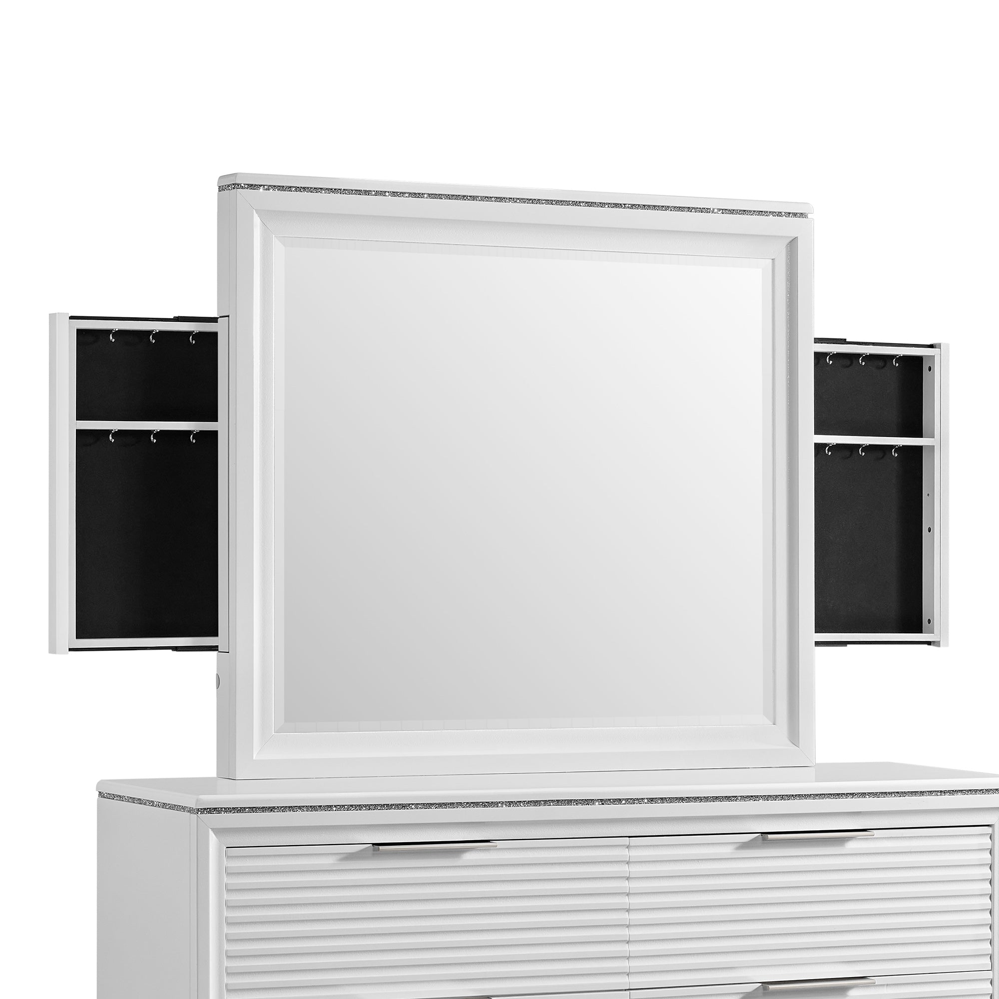 Denmark King Upholstered Bed with Mirrored Dresser