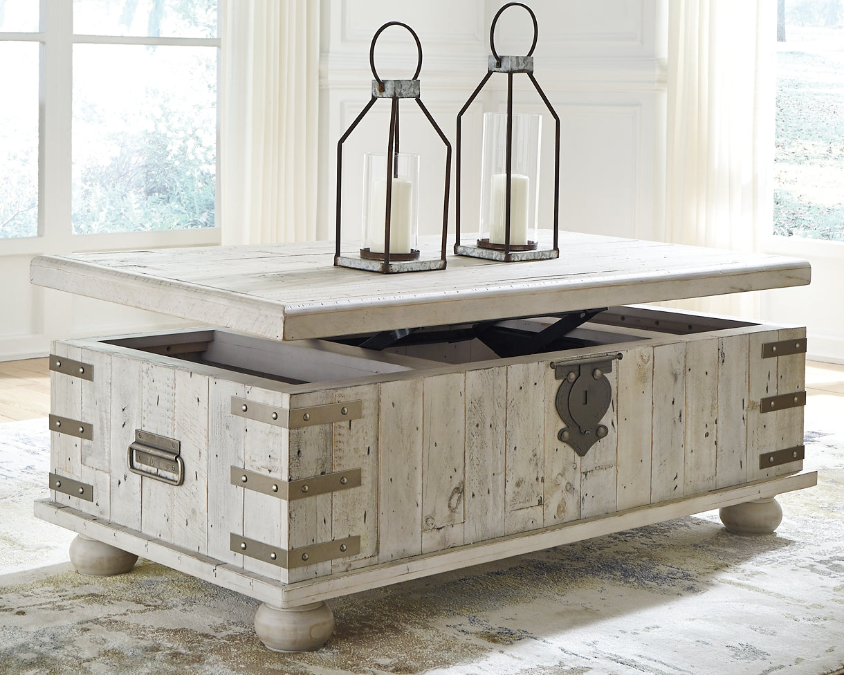 Carynhurst Lift Top Coffee Table - White Wash Gray