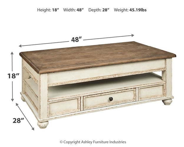 Realyn Lift Top Coffee Table - White/Brown