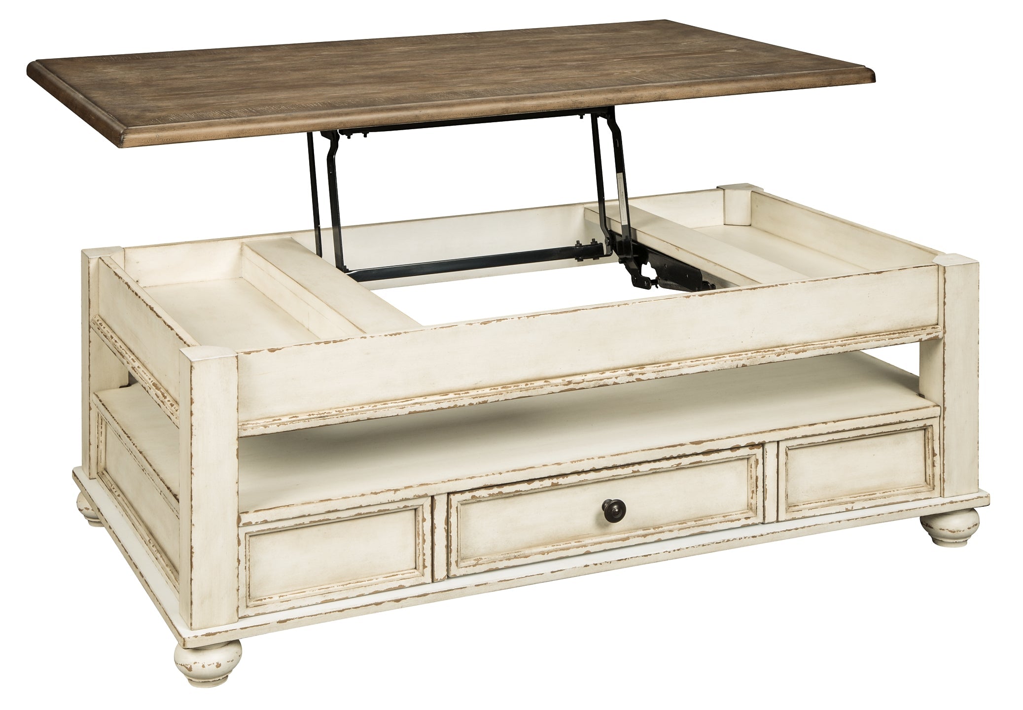 Realyn Lift Top Coffee Table - White/Brown
