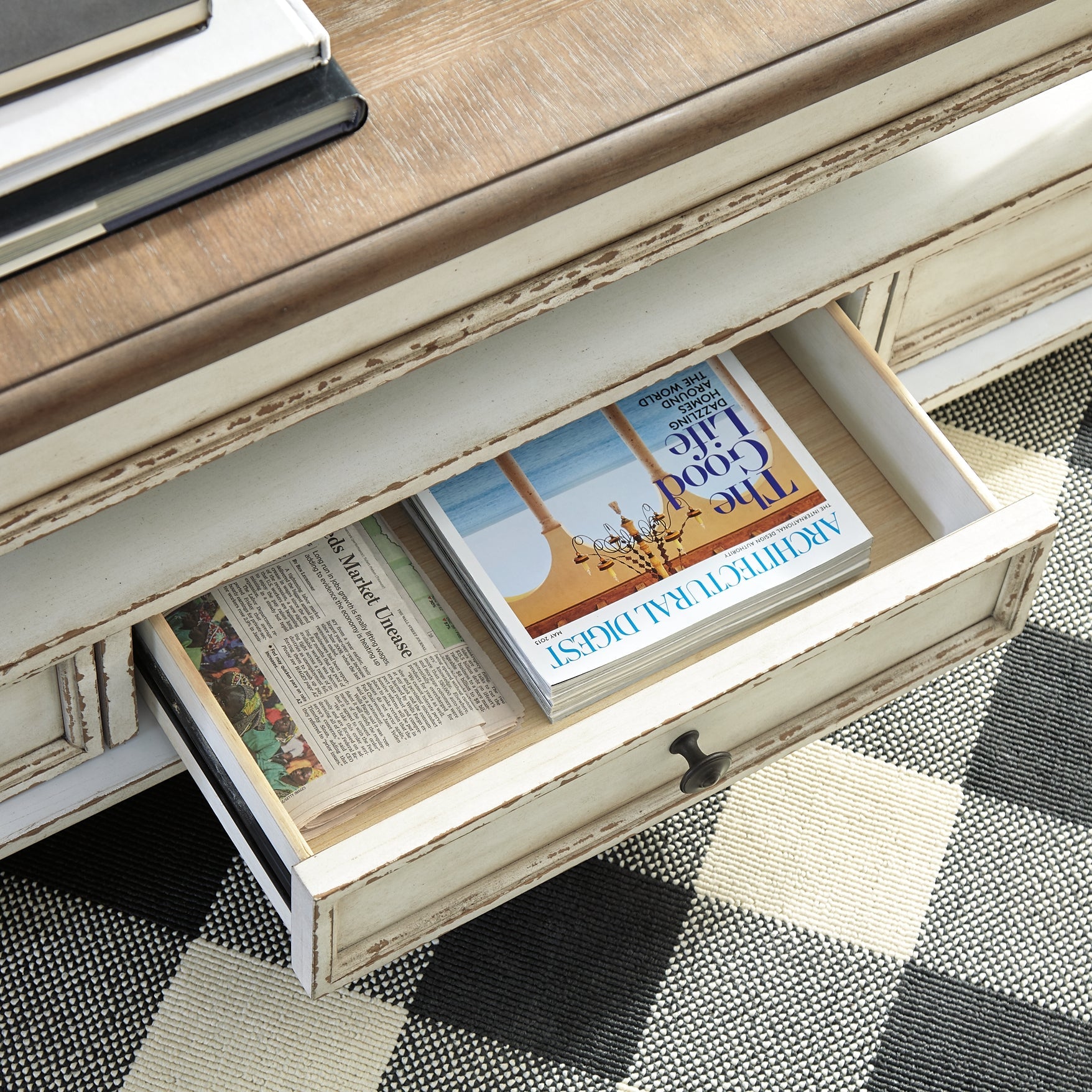 Realyn Lift Top Coffee Table - White/Brown