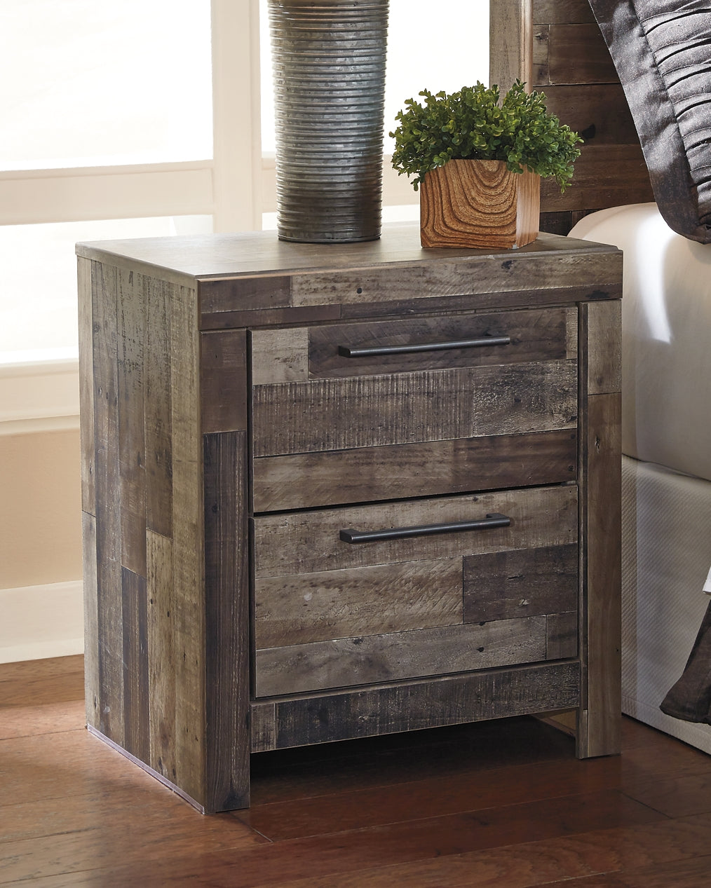 Derekson Full Panel Bed with 2 Storage Drawers with Mirrored Dresser, Chest and Nightstand