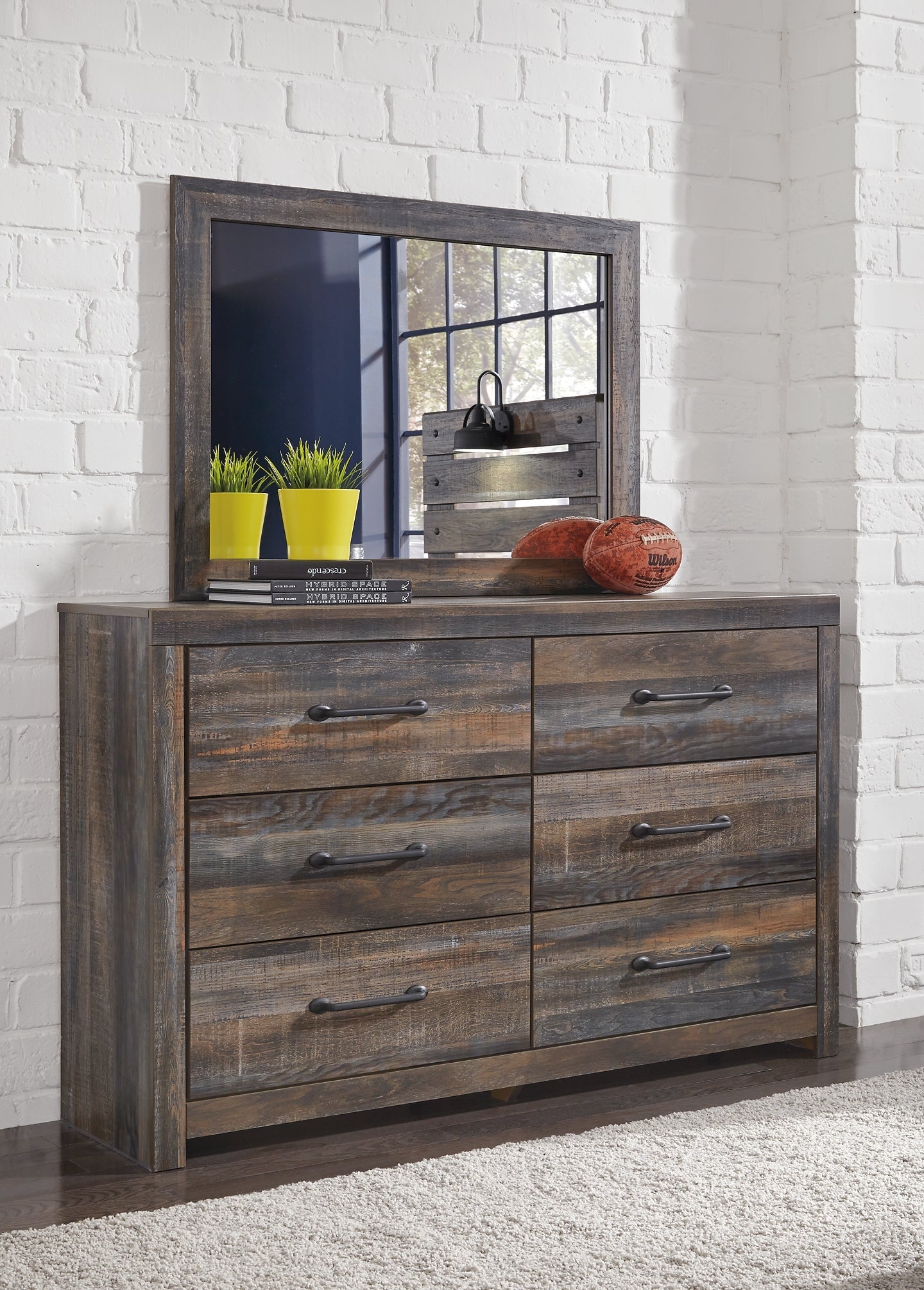 Drystan Full Bookcase Headboard Bed with Mirrored Dresser and Chest