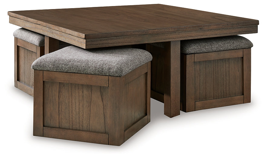 Boardernest Coffee Table with 4 Stools (5-Piece) - Brown