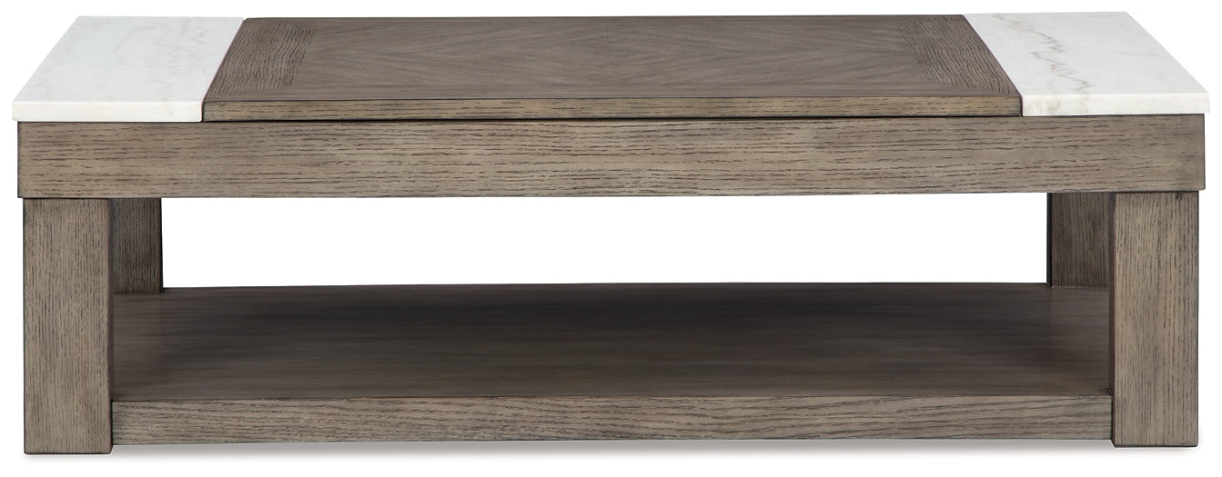 Loyaska Lift Top Coffee Table - Grayish Brown/White
