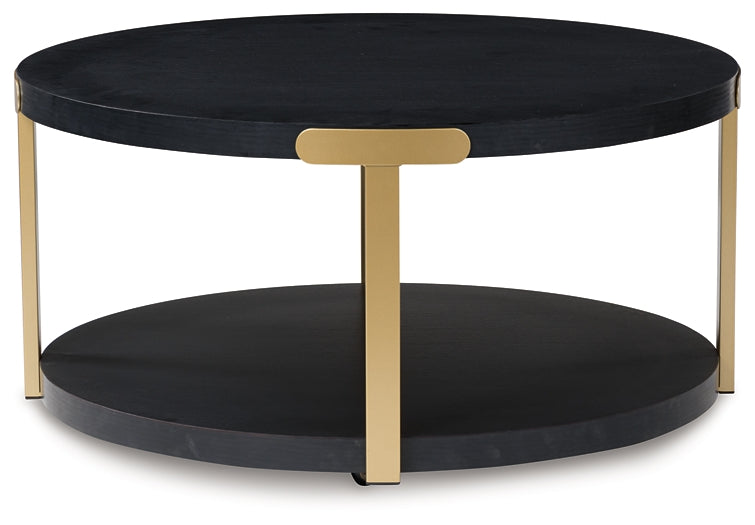Shylore 3-Piece Table Set - Black/Brass Finish
