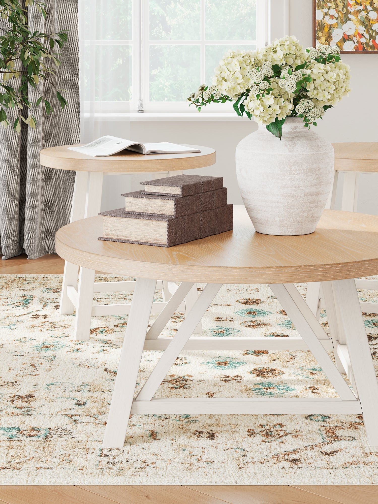Fawndell 3-Piece Table Set - Antique White/Brown