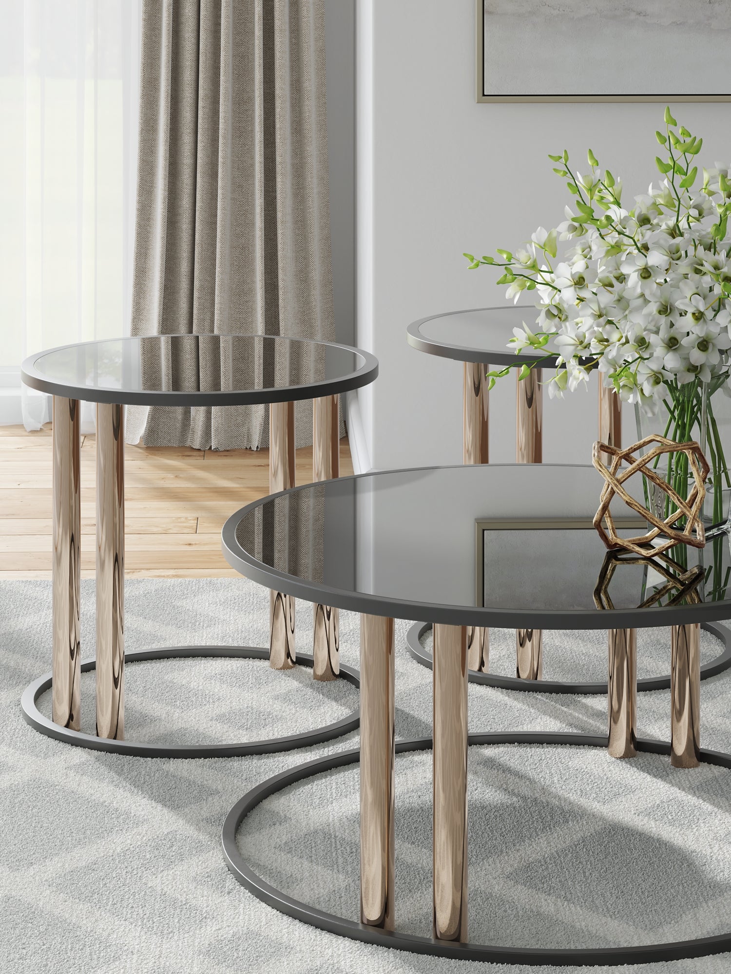 Hannerly 3-Piece Table Set - Black/Gold Finish