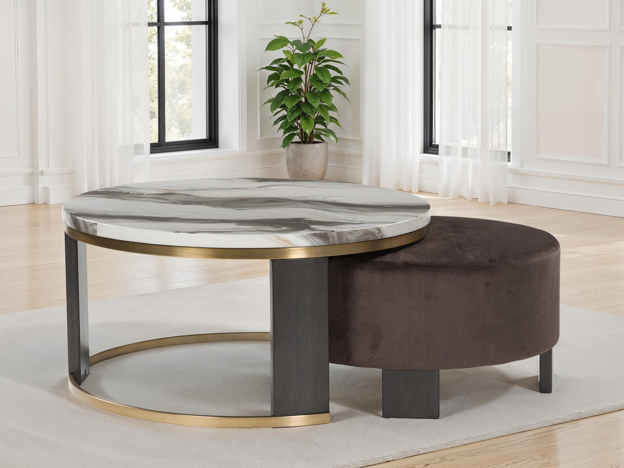 Jazmore Nesting Coffee Tables (2-Piece) - Brown/Brass Finish