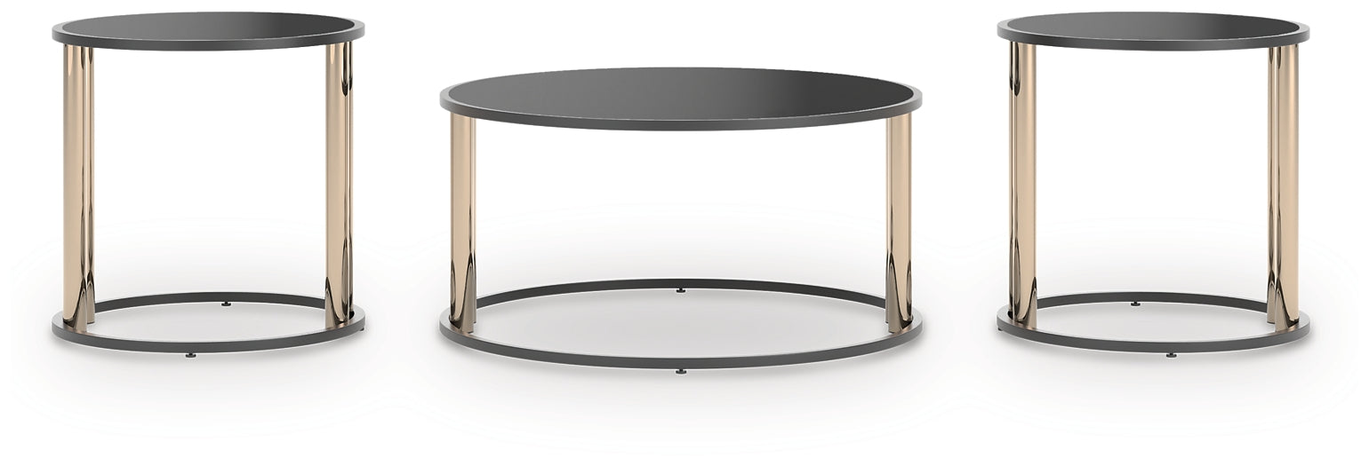 Hannerly 3-Piece Table Set - Black/Gold Finish
