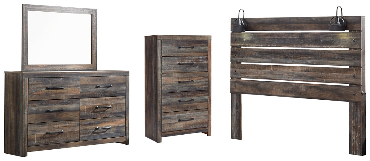 Cambeck King Panel Headboard Bed with Mirrored Dresser and Chest