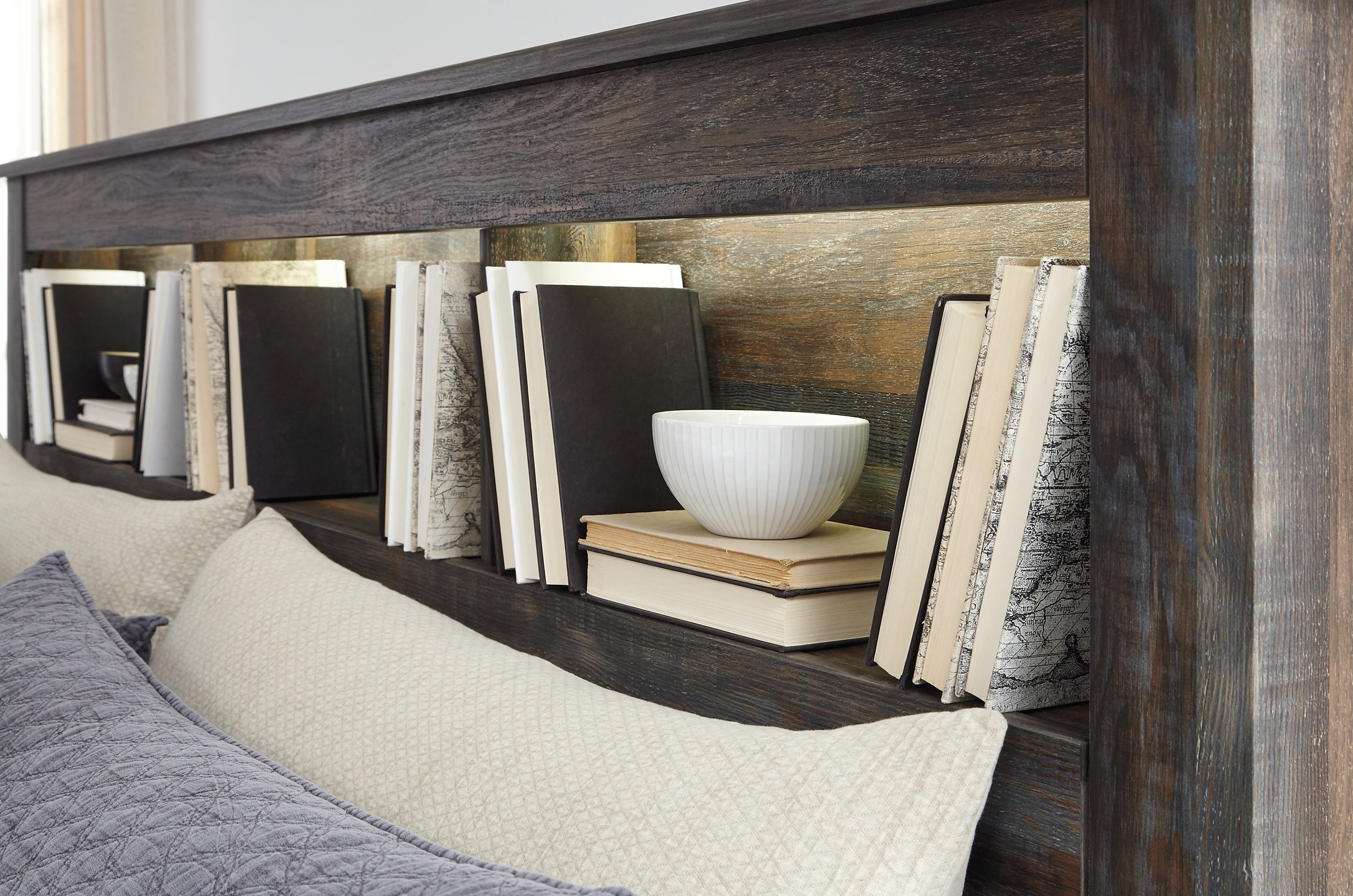 Drystan King/California King Bookcase Headboard Bed with Mirrored Dresser and Chest