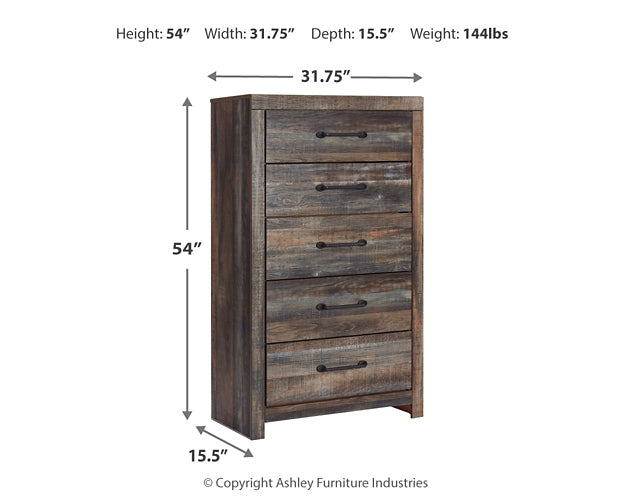 Drystan King Bookcase Bed with 2 Storage Drawers with Mirrored Dresser and Chest