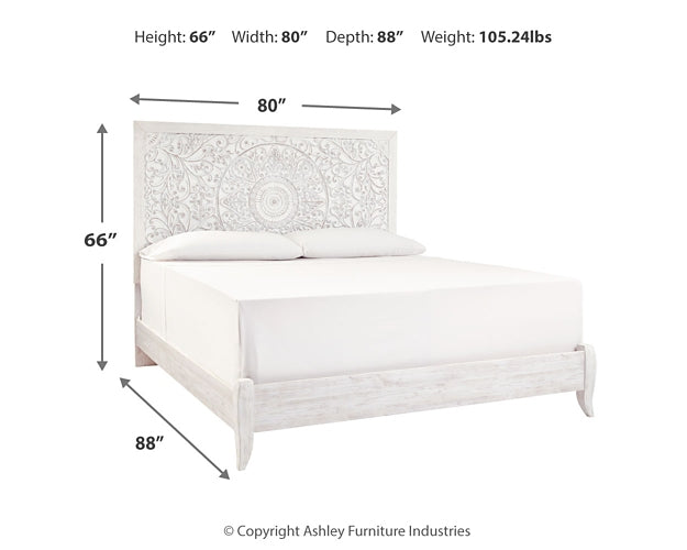 Paxberry King Panel Bed with Mirrored Dresser