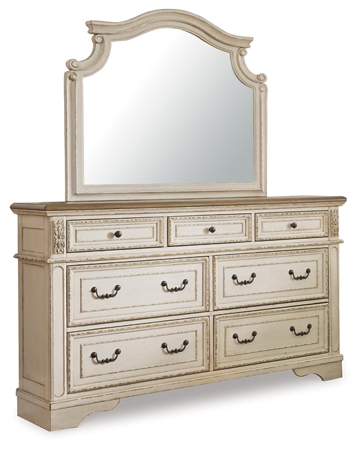 Realyn California King Sleigh Bed with Mirrored Dresser and Chest