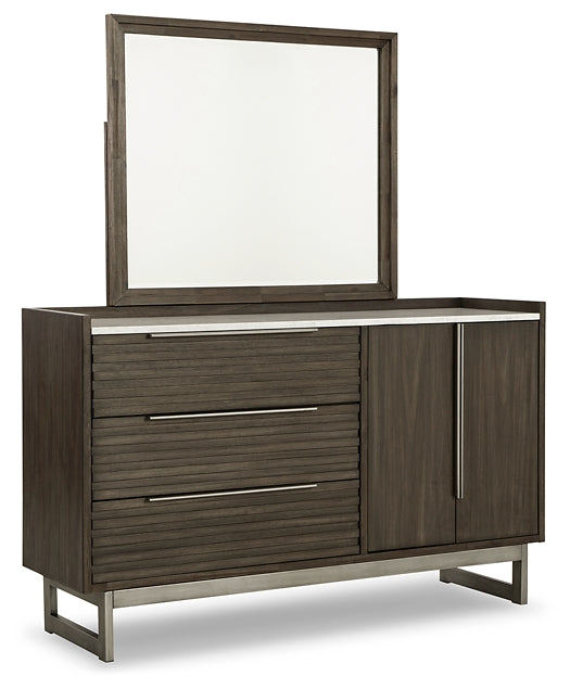 Arkenton California King Panel Bed with Mirrored Dresser and Chest