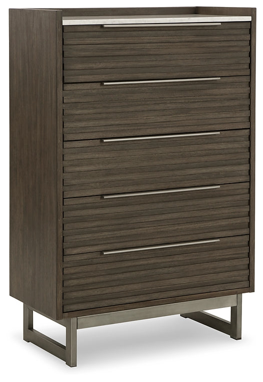 Arkenton California King Panel Bed with Mirrored Dresser, Chest and Nightstand