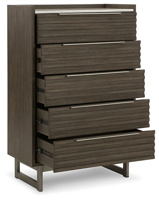 Arkenton California King Panel Bed with Mirrored Dresser, Chest and Nightstand