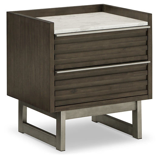 Arkenton California King Panel Bed with Mirrored Dresser, Chest and Nightstand