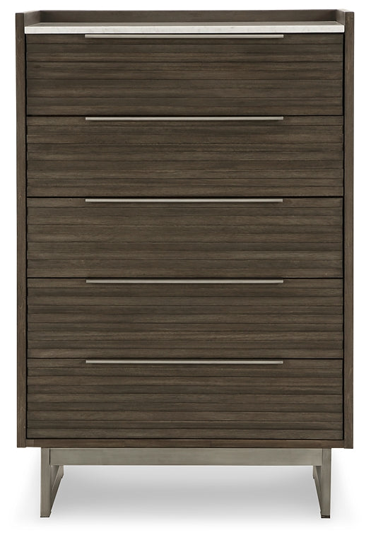 Arkenton California King Panel Bed with Mirrored Dresser, Chest and Nightstand