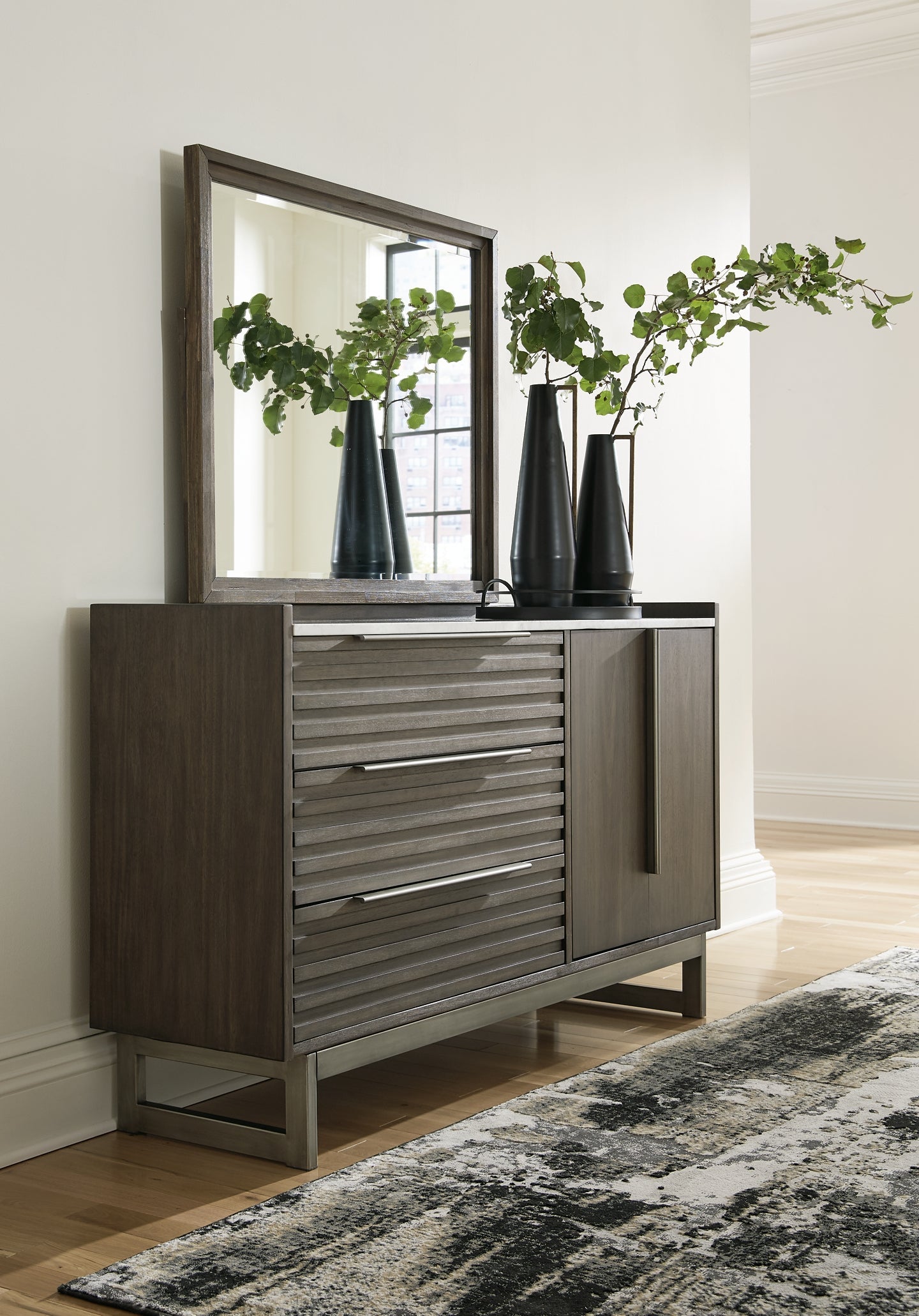 Arkenton Queen Panel Bed with Mirrored Dresser