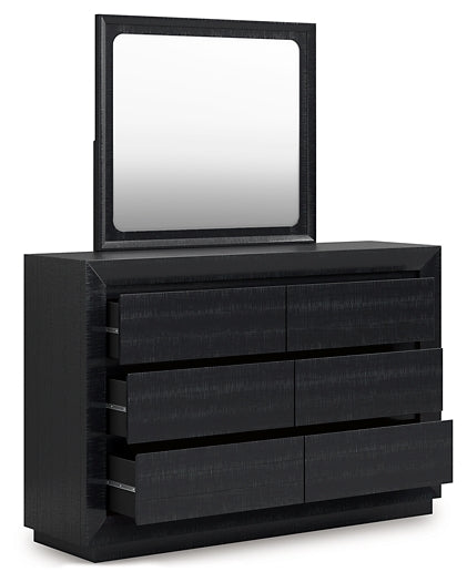 Londer California King Panel Bed with Mirrored Dresser, Chest and Nightstand