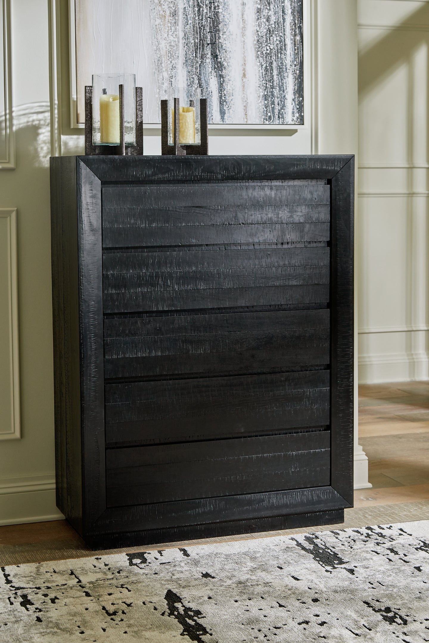 Londer California King Panel Bed with Mirrored Dresser, Chest and Nightstand