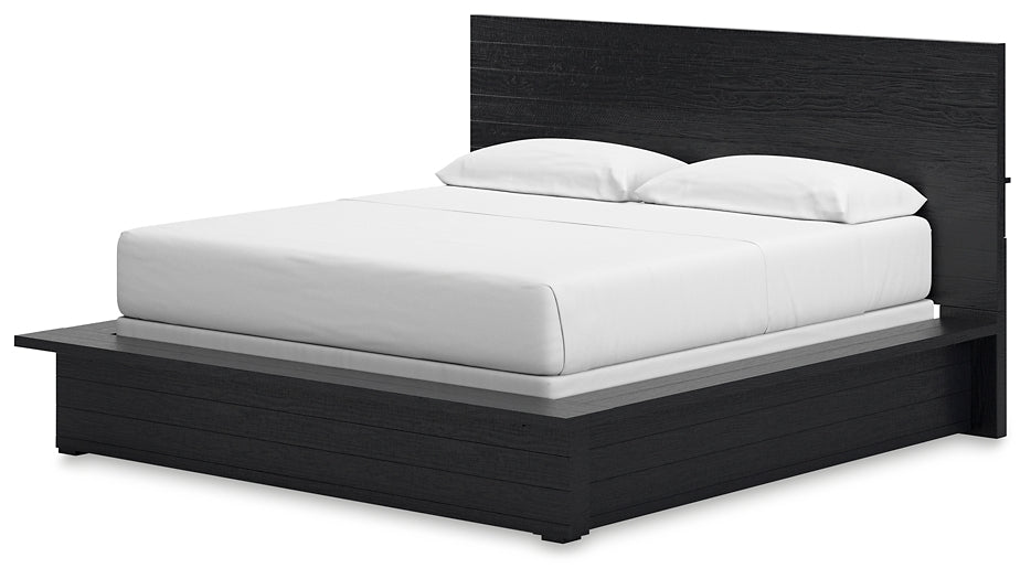 Londer California King Panel Bed with Mirrored Dresser and Chest
