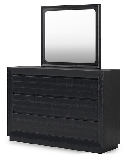 Londer California King Panel Bed with Mirrored Dresser and Nightstand