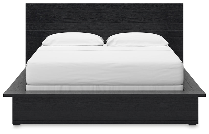 Londer California King Panel Bed with Mirrored Dresser and Nightstand