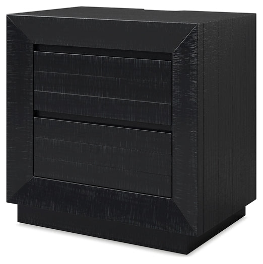 Londer California King Panel Bed with Mirrored Dresser and Nightstand
