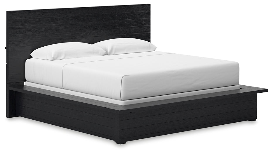 Londer King Panel Bed with Mirrored Dresser and Nightstand