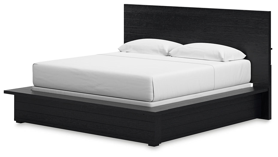Londer King Panel Bed with Mirrored Dresser and Nightstand