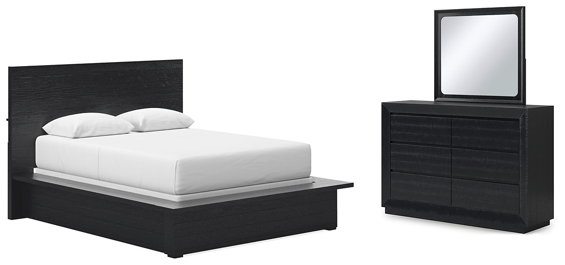 Londer Queen Panel Bed with Mirrored Dresser