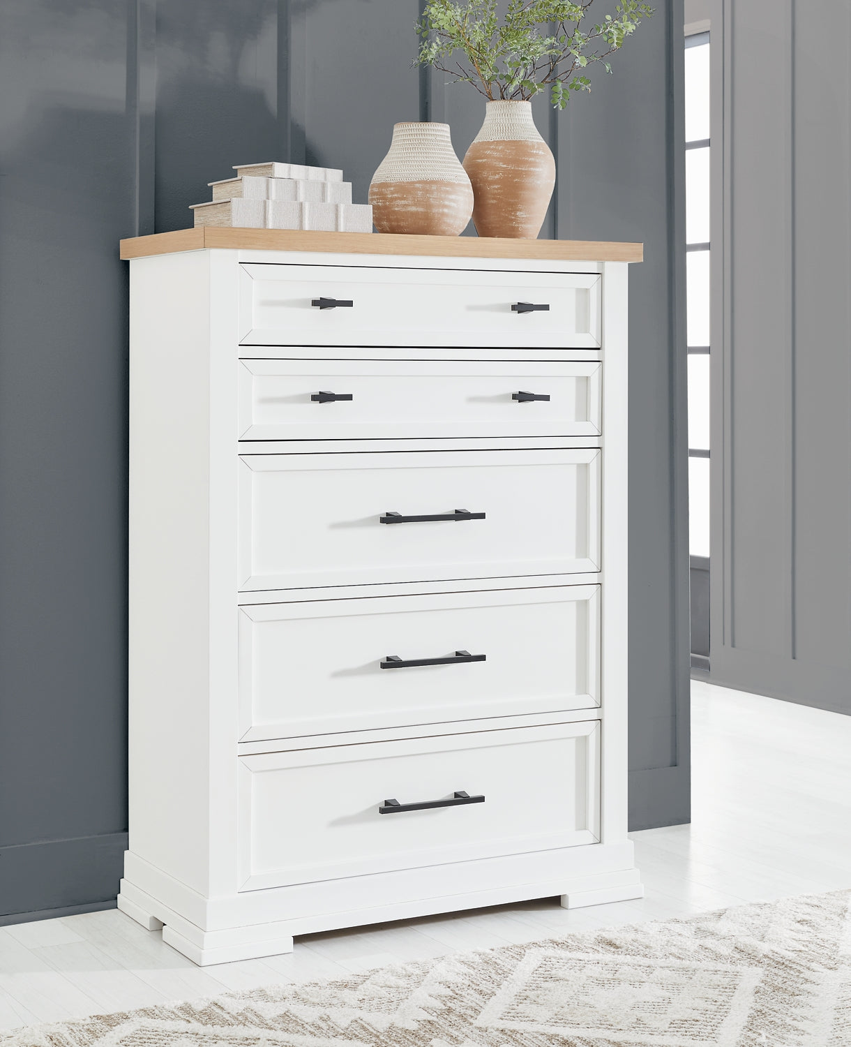 Ashbryn California King Panel Storage Bed with Mirrored Dresser, Chest and Nightstand