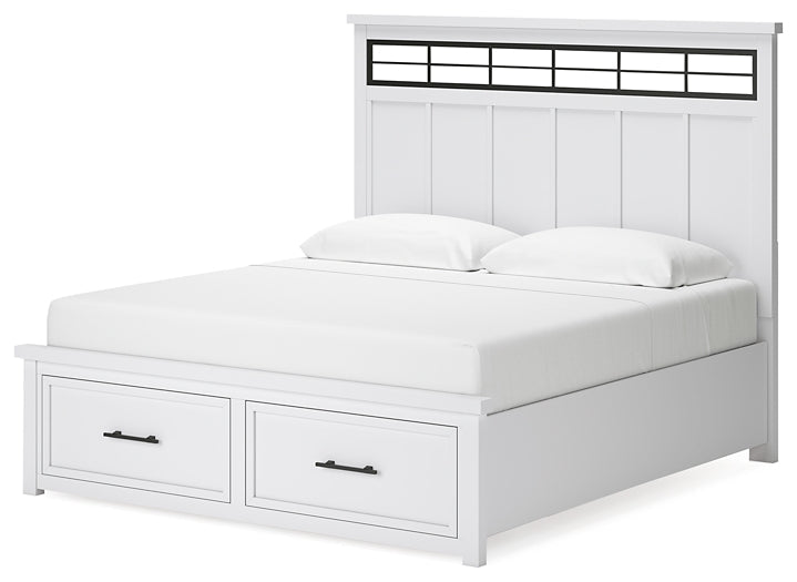Ashbryn King Panel Storage Bed with Mirrored Dresser and Chest