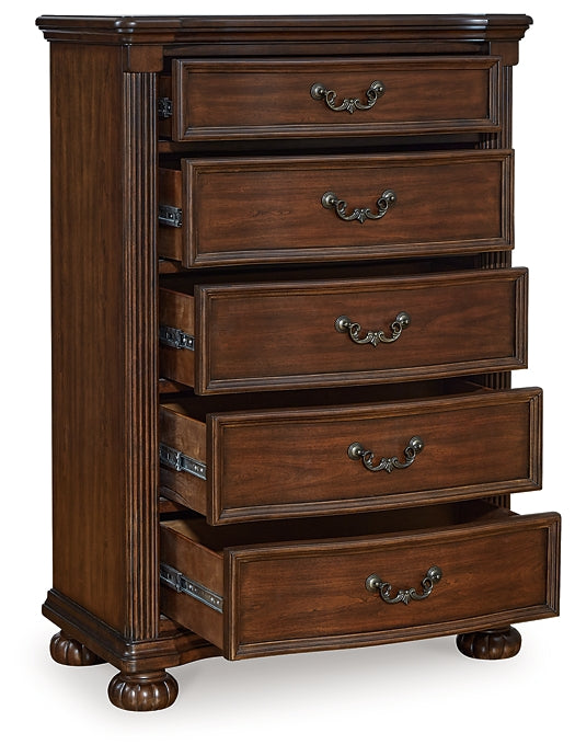 Lavinton King Poster Bed with Mirrored Dresser, Chest and Nightstand