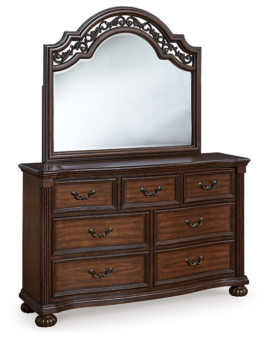 Lavinton California King Poster Bed with Mirrored Dresser, Chest and Nightstand