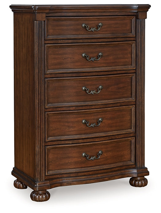 Lavinton California King Poster Bed with Mirrored Dresser, Chest and Nightstand
