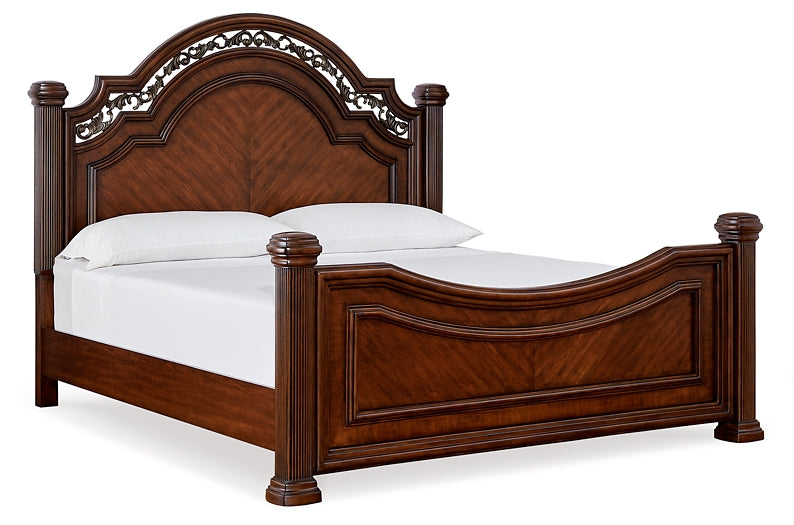 Lavinton California King Poster Bed with Mirrored Dresser, Chest and Nightstand