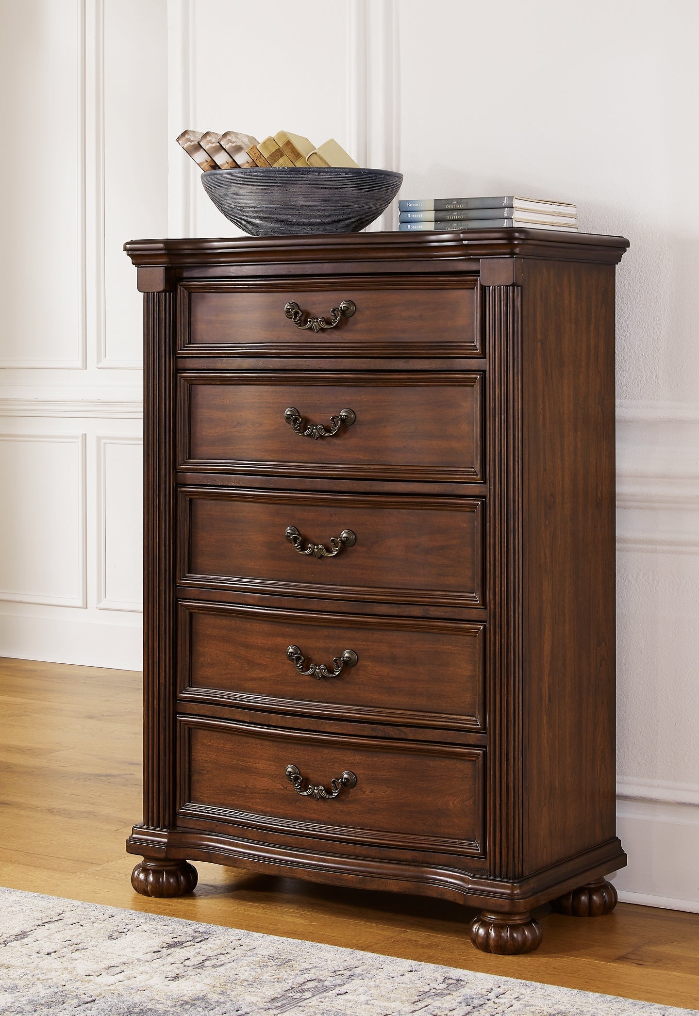 Lavinton California King Poster Bed with Mirrored Dresser, Chest and Nightstand