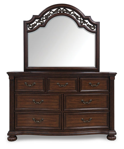 Lavinton California King Poster Bed with Mirrored Dresser and Chest