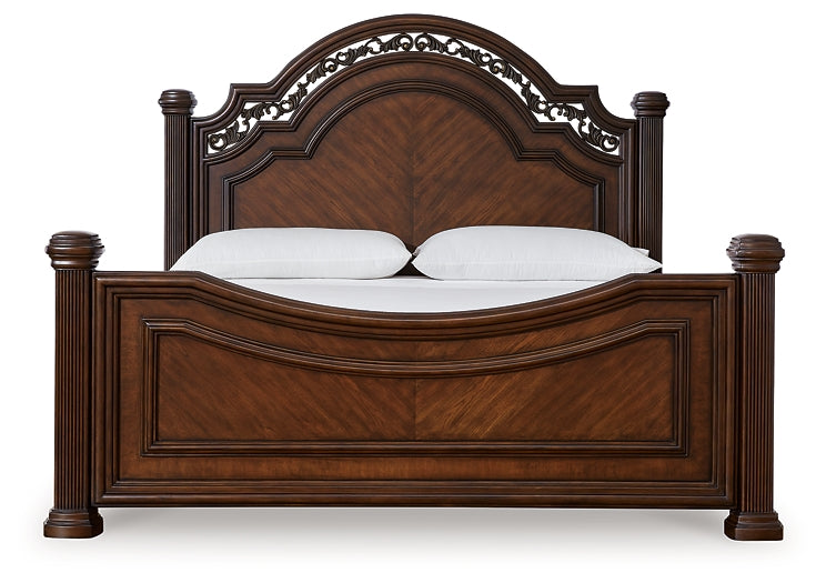 Lavinton King Poster Bed with Mirrored Dresser and Chest