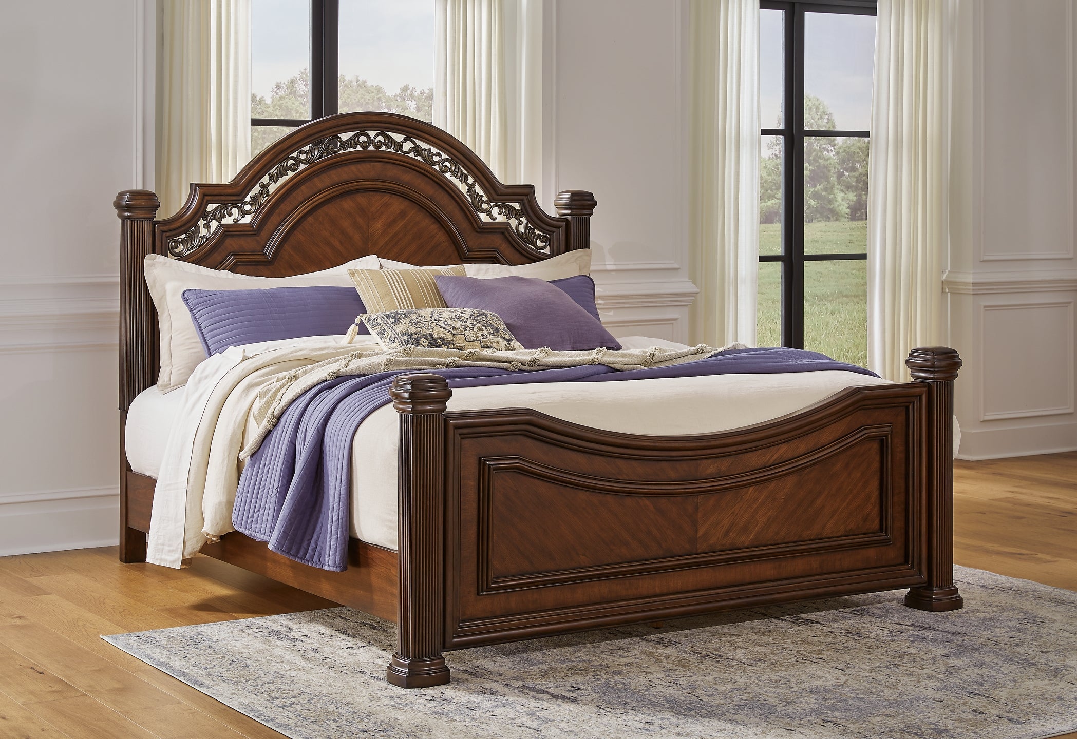 Lavinton King Poster Bed with Mirrored Dresser and Chest