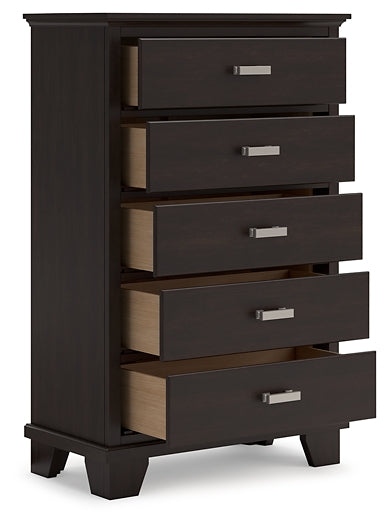 Covetown King Panel Bed with Mirrored Dresser and Chest