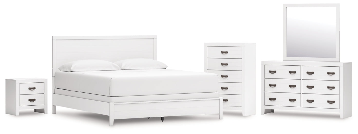 Binterglen California King Panel Bed with Mirrored Dresser, Chest and Nightstand