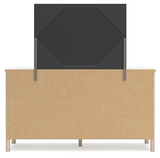 Cadmori Queen Upholstered Panel Bed with Mirrored Dresser
