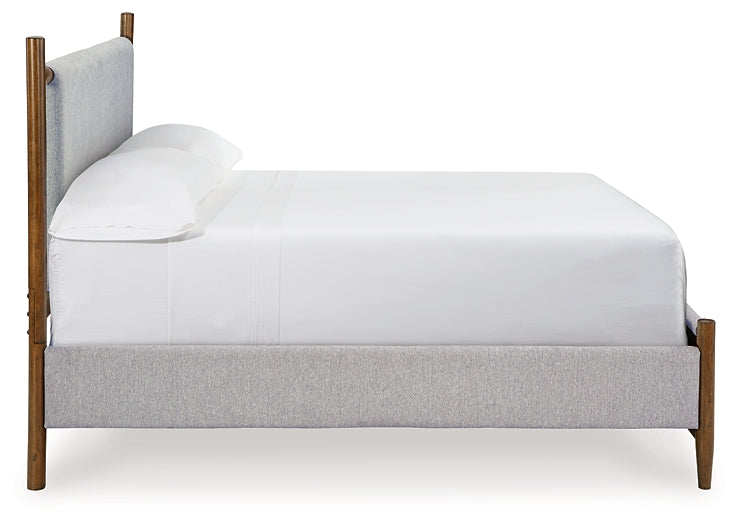 Lyncott Queen Upholstered Bed with Mirrored Dresser and Chest