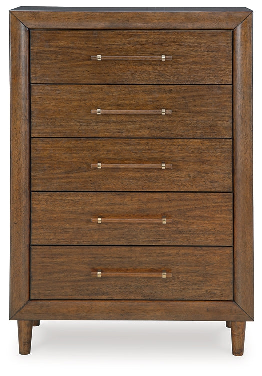 Lyncott Queen Upholstered Bed with Mirrored Dresser and Chest